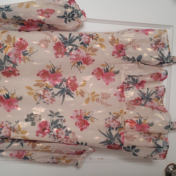 Loft Floral Metallic Shimmer Flounce Dress size 8 - Picture 4 of 5